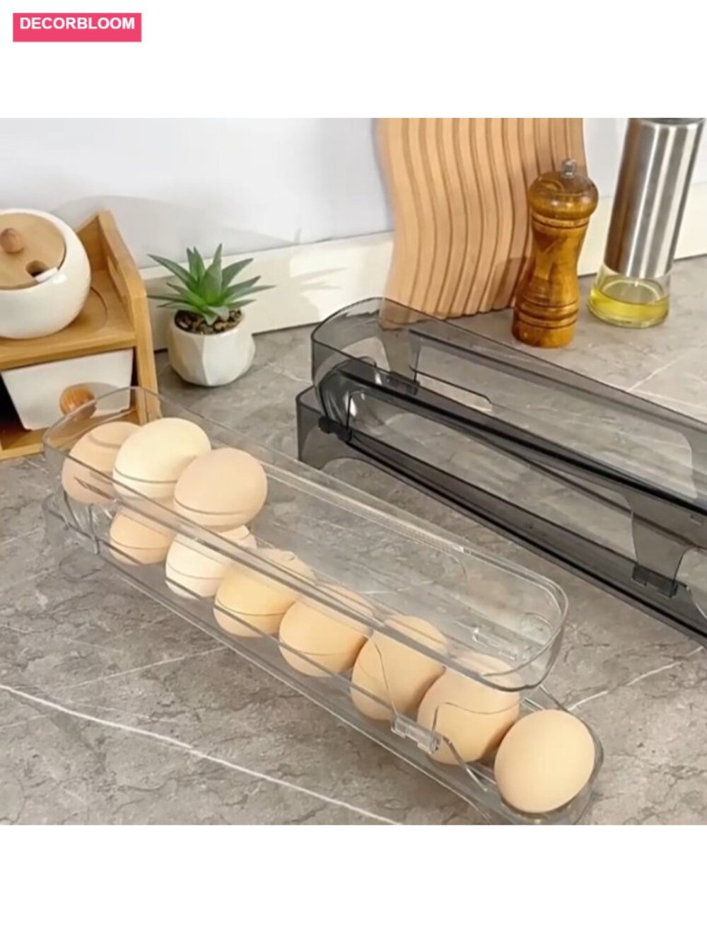 Clear 2-Tier Auto Rolling Egg Dispenser Holder for Fridge, Space Saving, - Picture 6 of 6